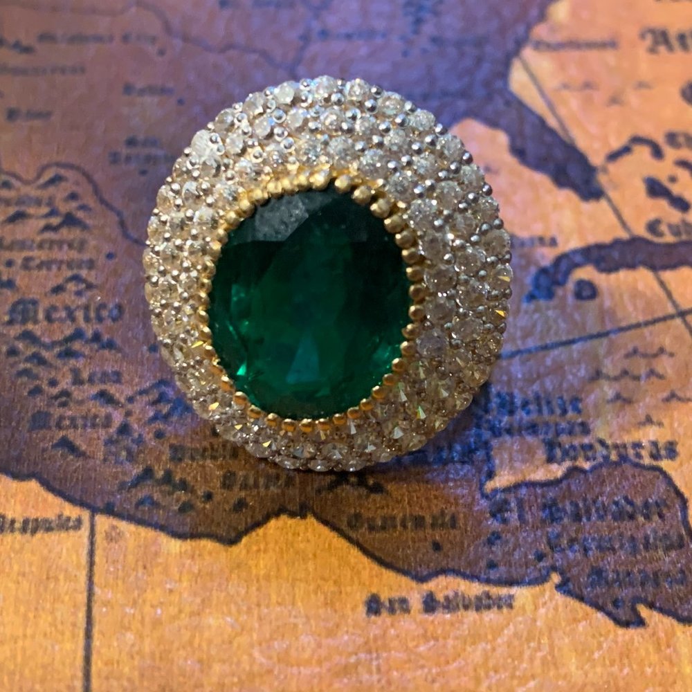 Gilson Stone and White Zircon Ring in 22K Gold